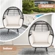 Patio Oversized Rattan Wicker Egg Chair Lounge Basket 4 Cushion White