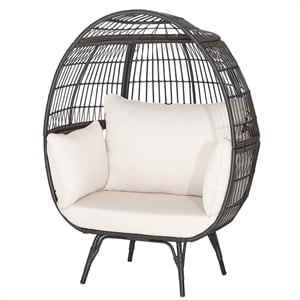 Patio Oversized Rattan Wicker Egg Chair Lounge Basket 4 Cushion White
