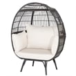 Patio Oversized Rattan Wicker Egg Chair Lounge Basket 4 Cushion White