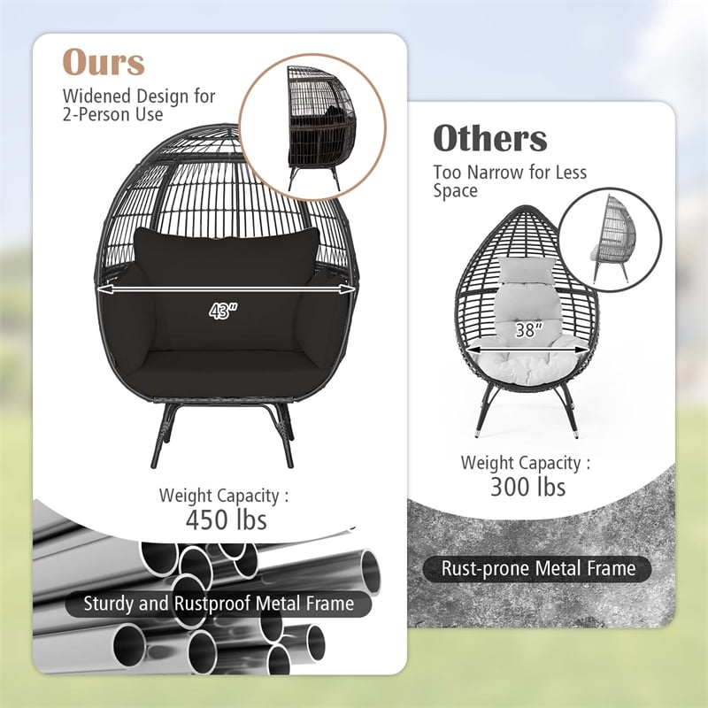 Patio Oversized Rattan Wicker Egg Chair Lounge Basket 4 Cushion Black