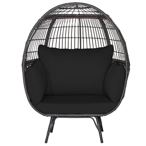 Patio Oversized Rattan Wicker Egg Chair Lounge Basket 4 Cushion Black