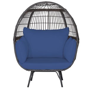 Patio Oversized Rattan Wicker Egg Chair Lounge Basket 4 Cushion Navy