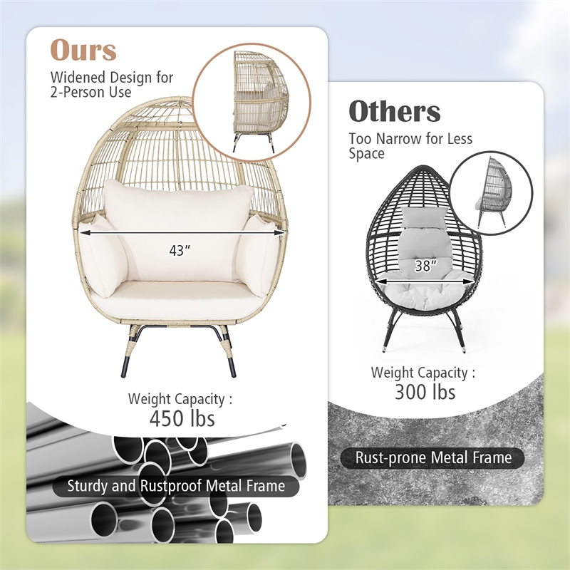 Patio Oversized Rattan Egg Chair Lounge Basket for Indoor Outdoor