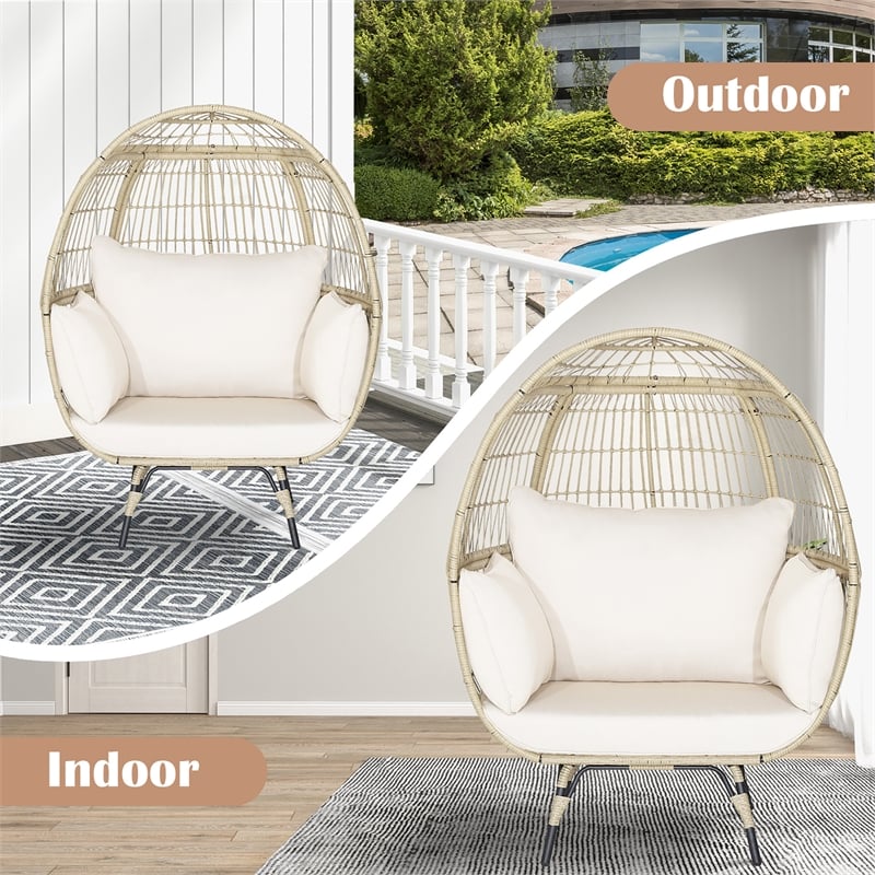 Patio Oversized Rattan Egg Chair Lounge Basket for Indoor Outdoor
