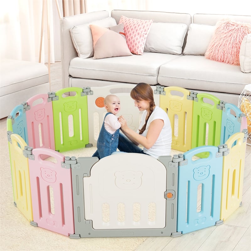 Foldable Baby Playpen 14 Panels Kids Activity Play colorful