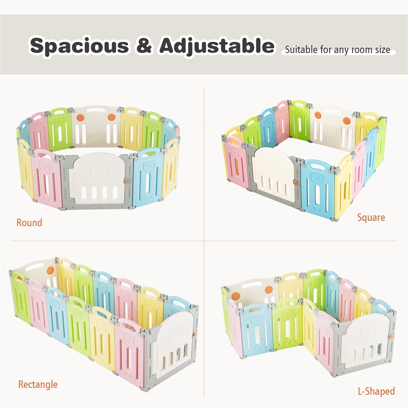 Foldable Baby Playpen 14 Panels Kids Activity Play colorful