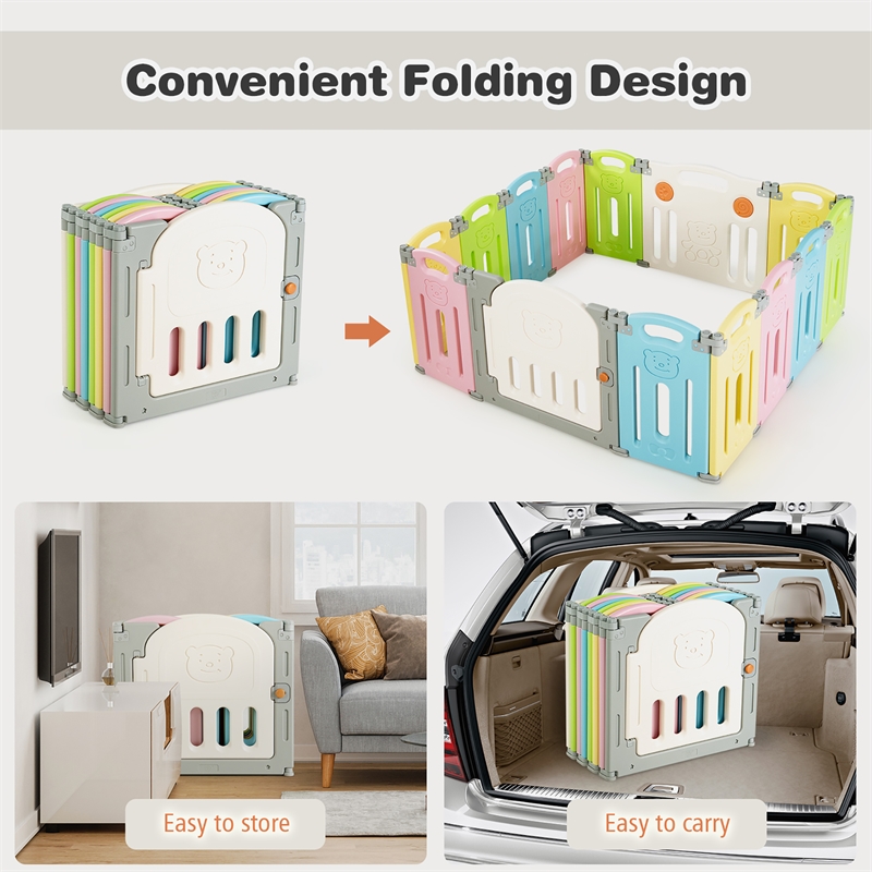 Foldable Baby Playpen 14 Panels Kids Activity Play colorful
