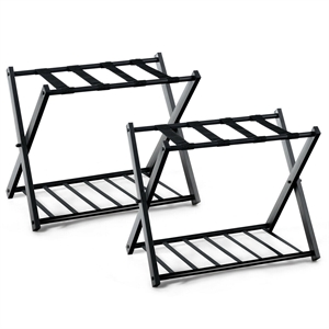 Set of 2 Folding Metal Luggage Rack Suitcase Shoe Holder Black