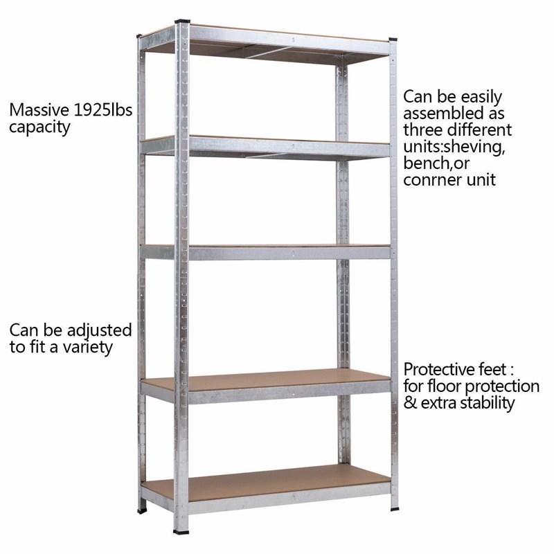 Heavy Duty Storage Shelf Metal Rack 5 Level Adjustable Silver