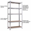 Heavy Duty Storage Shelf Metal Rack 5 Level Adjustable Silver