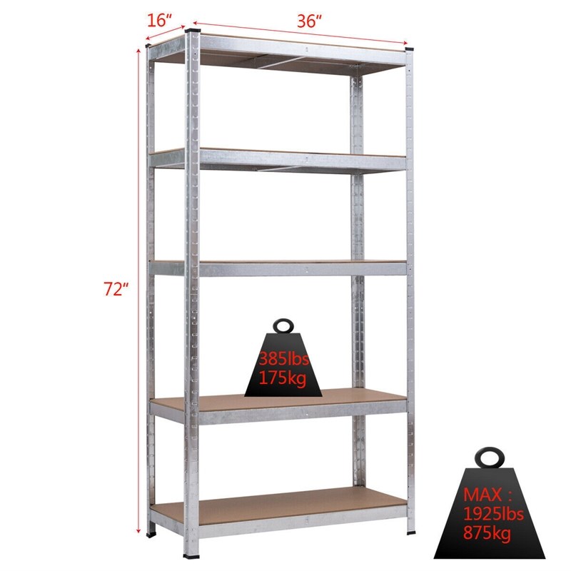 Heavy Duty Storage Shelf Metal Rack 5 Level Adjustable Silver