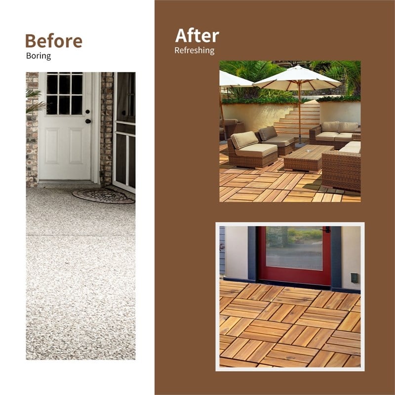 27PCS Patio Interlocking Tiles Acacia Slat Wood Garden Natural