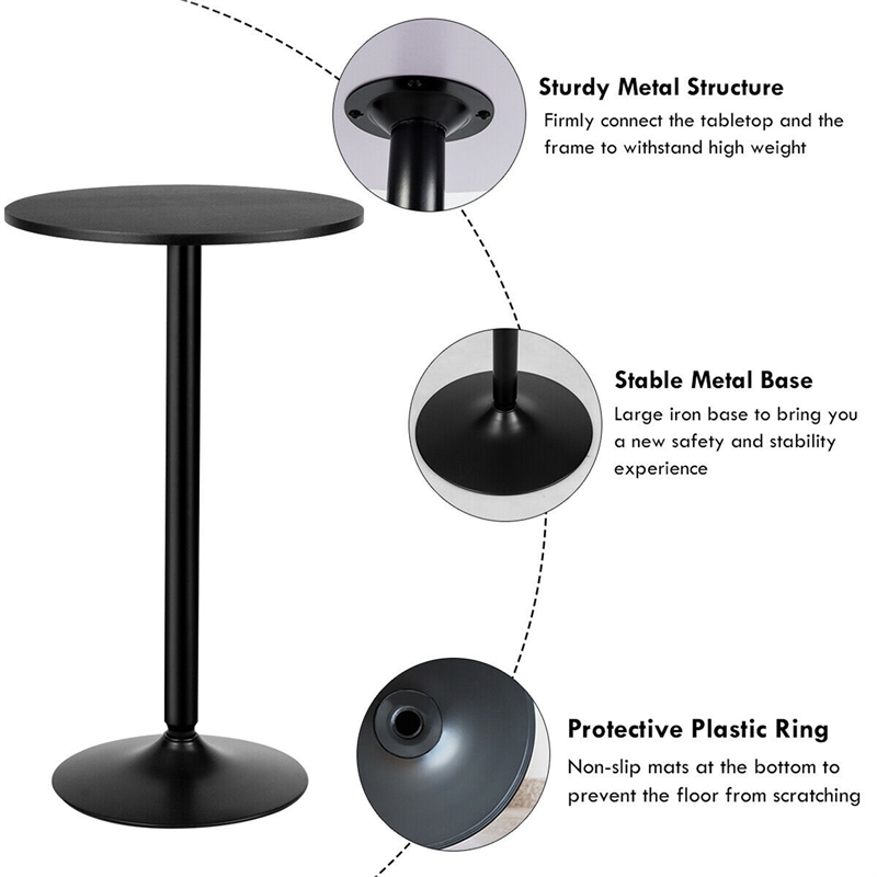 6 PCS 24 inch Round Pub Table Bistro Bar Table W/Metal Base Black