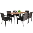 7PCS Patio Rattan Dining Set Table Top with Umbrella Hole Black