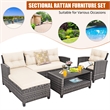 4PCS Patio Rattan Furniture Set Sofa Ottoman Garden Deck White