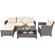 4PCS Patio Rattan Furniture Set Sofa Ottoman Garden Deck White