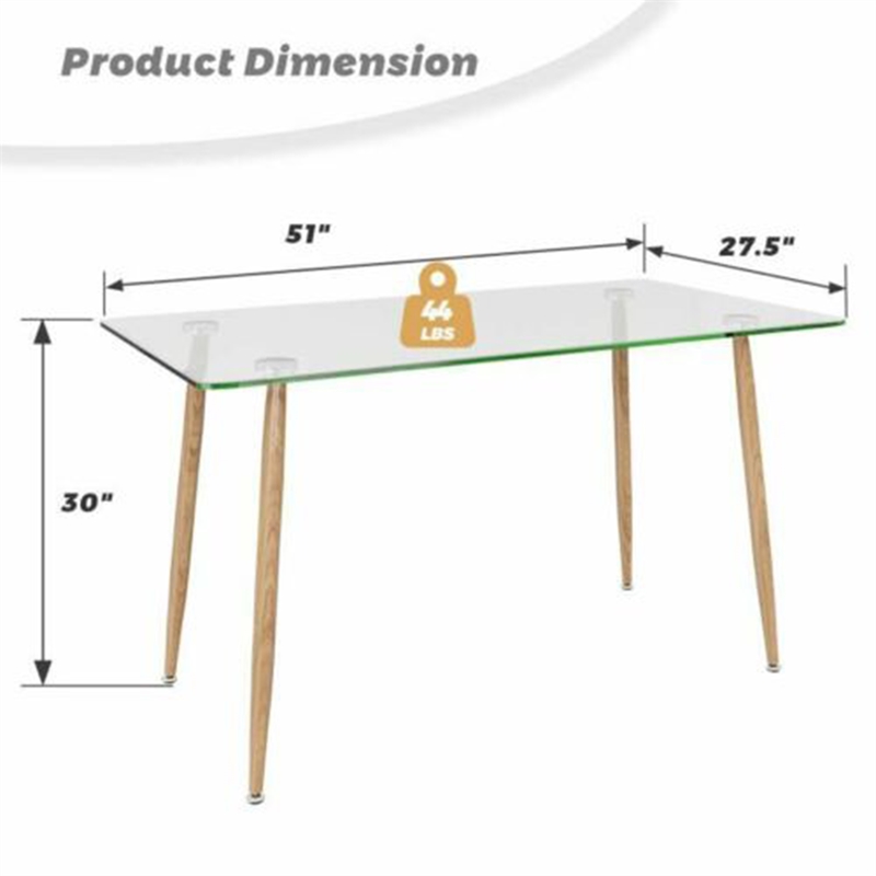 Modern Dining Table Rectangular Dining W/Metal Legs Natural
