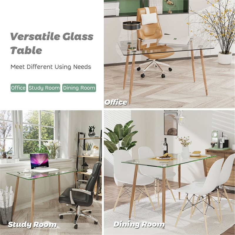 Modern Dining Table Rectangular Dining W/Metal Legs Natural