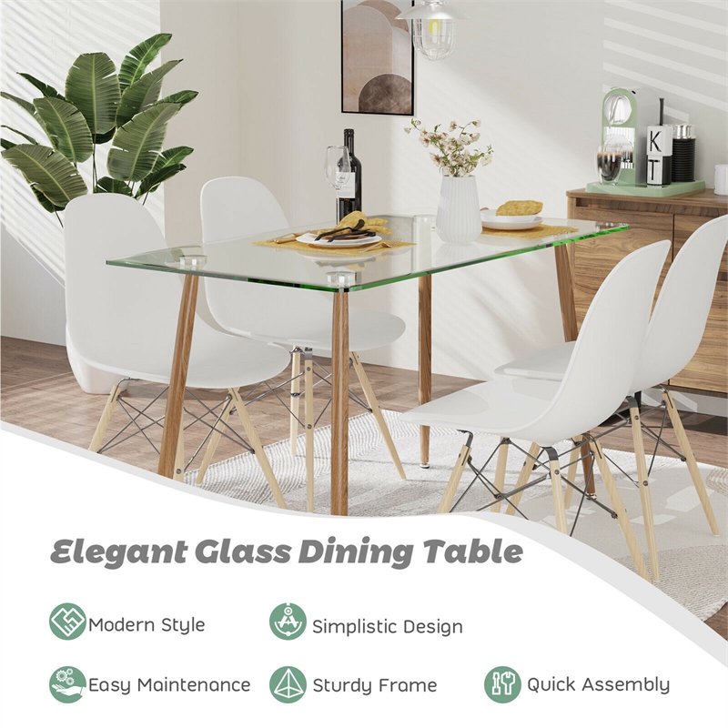 Modern Dining Table Rectangular Dining W/Metal Legs Natural