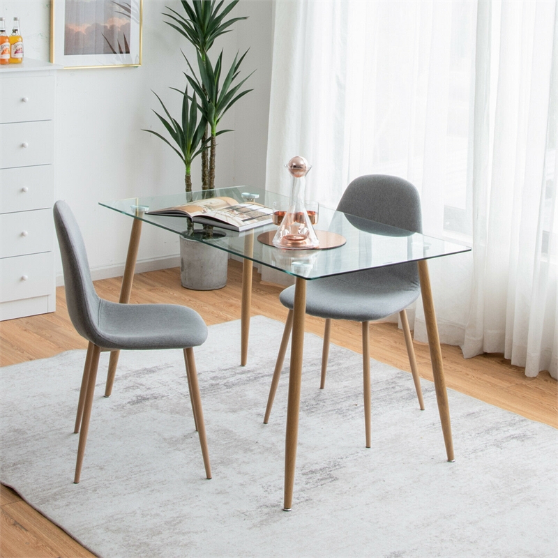 Modern Dining Table Rectangular Dining W/Metal Legs Natural