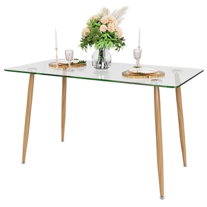 Modern Dining Table Rectangular Dining W/Metal Legs Natural