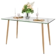 Modern Dining Table Rectangular Dining W/Metal Legs Natural