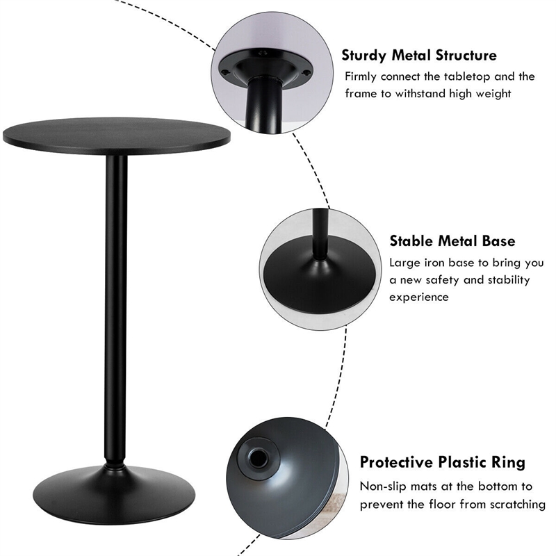 2PCS 24 inch Round Pub Table Bistro Bar Table W/Metal Base Black