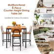 5 PCS Industrial Dining Table Set with 4 Bar Stools Brown