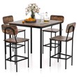 5 PCS Industrial Dining Table Set with 4 Bar Stools Black