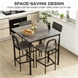 5 PCS Industrial Dining Table Set with 4 Bar Stools Grey