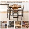 5 PCS Industrial Dining Table Set with 4 Bar Stools Walnut