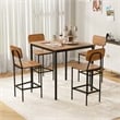 5 PCS Industrial Dining Table Set with 4 Bar Stools Walnut