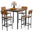 5 PCS Industrial Dining Table Set with 4 Bar Stools Walnut