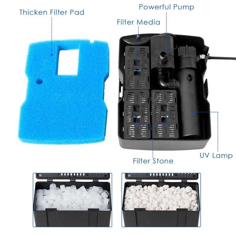 54W All in One 660 GPH Pond Filter 9W UV Sterilizer W/Pump Fountain Kits Black