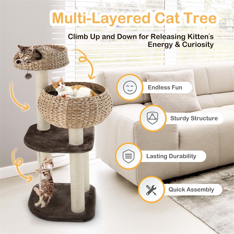 41 inch Hand Made Cat Tree Tower Natural Bowl Shaped w/ 2 Perch