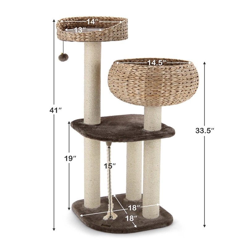 41 inch Hand Made Cat Tree Tower Natural Bowl Shaped w/ 2 Perch