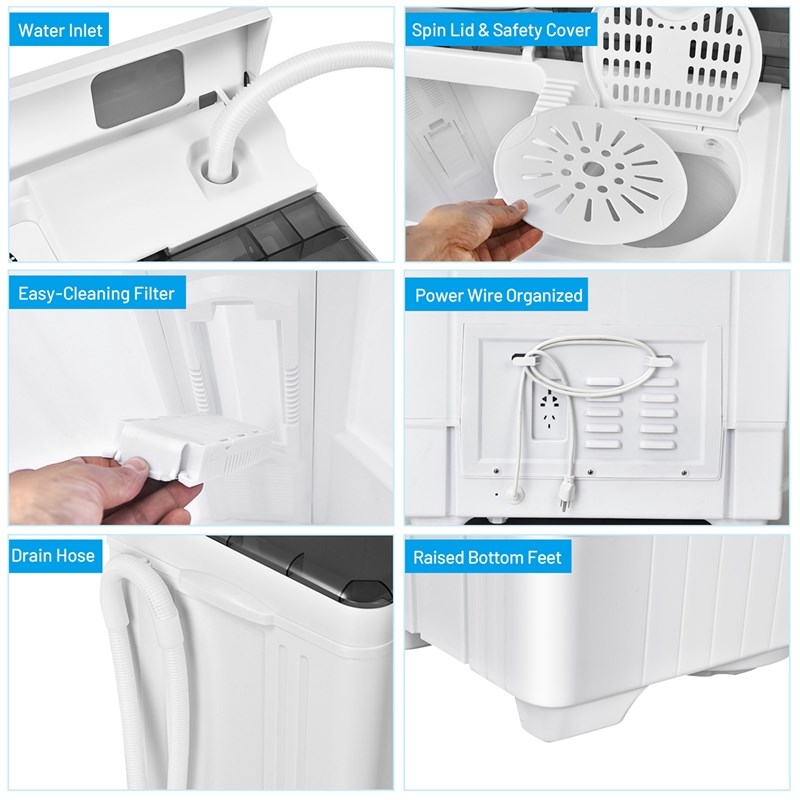 26lbs Portable Semi automatic Washing Machine W/Drain Pump Gray