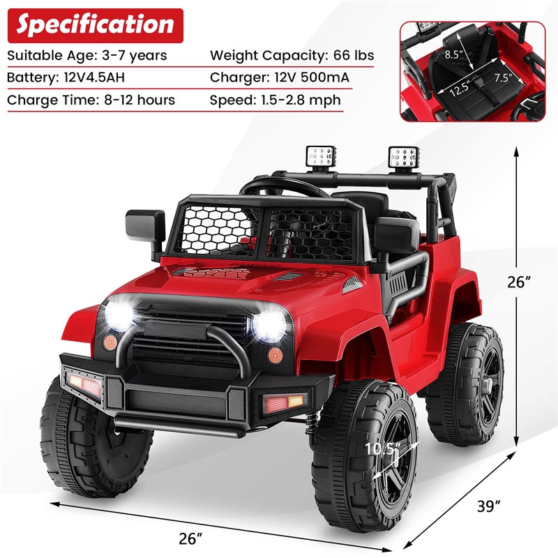 12V Kids Ride On Truck Car Electric Vehicle Remote Red
