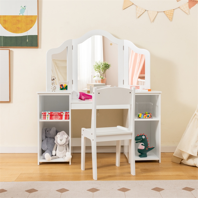 Vanity 2 in 1 Princess Makeup Desk and Chair Set Safe White