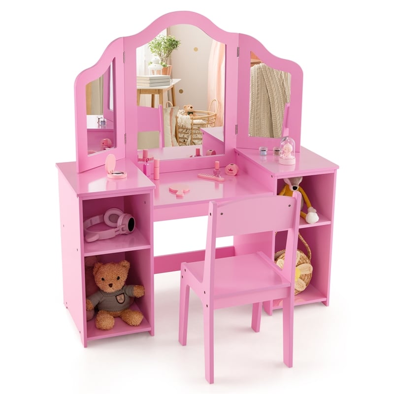 Vanity 2 in 1 Princess Makeup Desk and Chair Set Safe Pink
