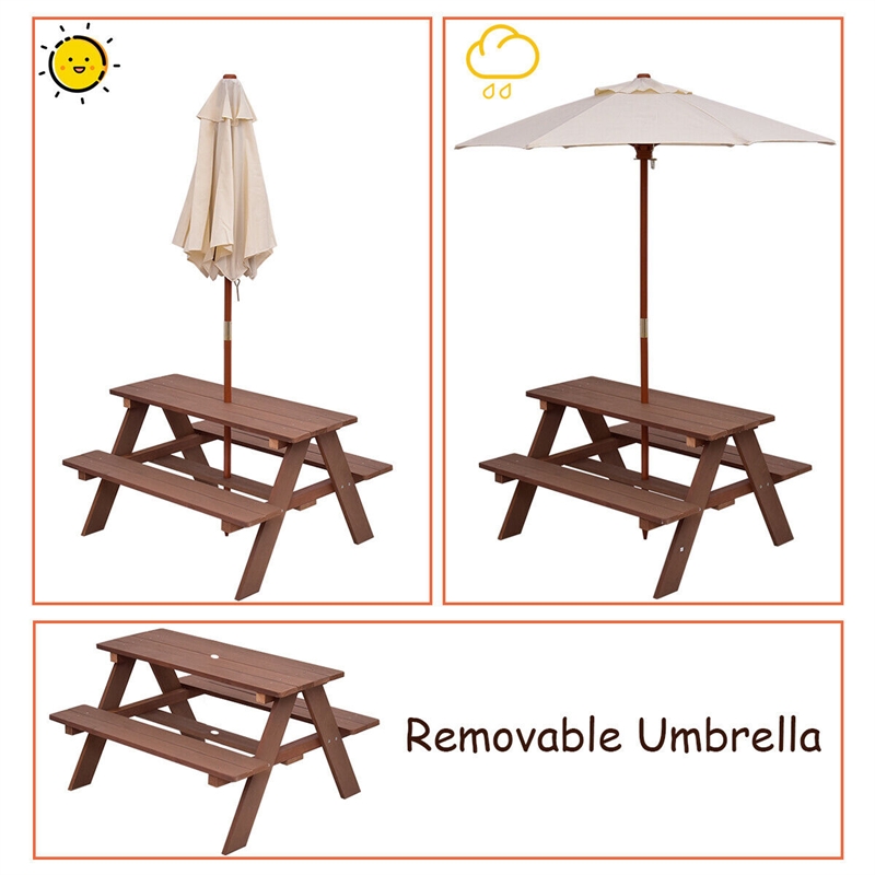 Outdoor Picnic Table Bench with Folding Umbrella  4 Seat