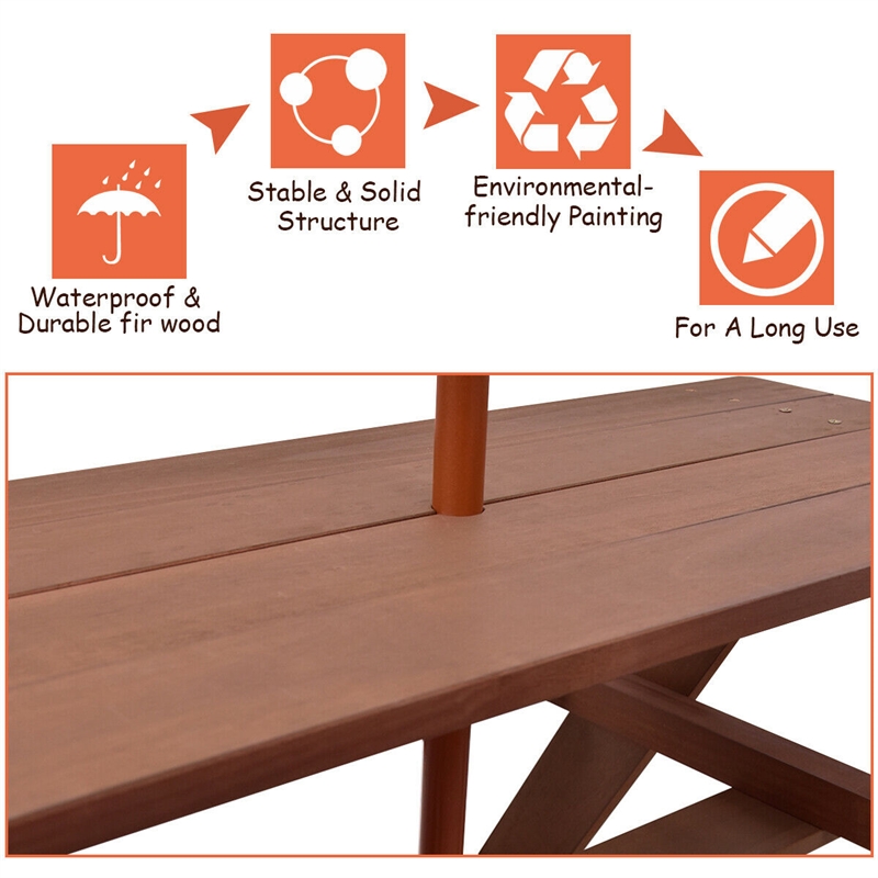 Outdoor Picnic Table Bench with Folding Umbrella  4 Seat