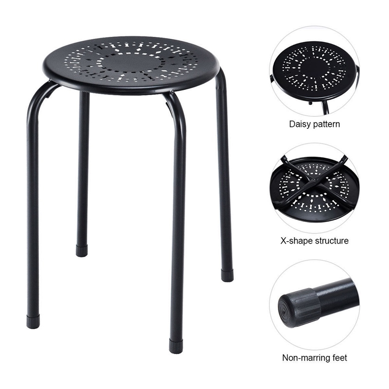 Golplus Backless Round Top Metal Stackable Stool Set in Black (Set of 6)