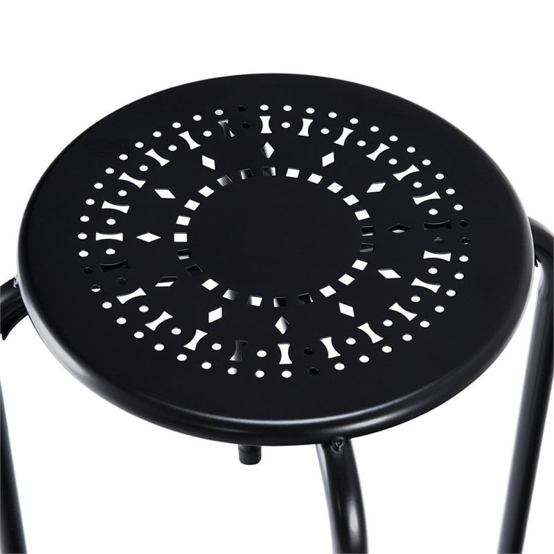 Golplus Backless Round Top Metal Stackable Stool Set in Black (Set of 6)