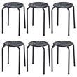 Golplus Backless Round Top Metal Stackable Stool Set in Black (Set of 6)