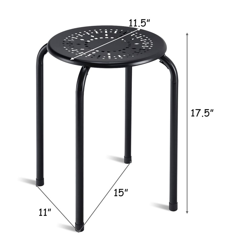 Golplus Backless Round Top Metal Stackable Stool Set in Black (Set of 6)