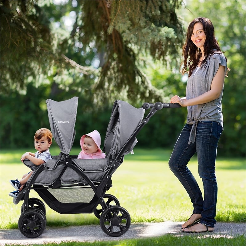 Double Stroller Foldable Baby Twin Lightweight Infant Pushchair Gray