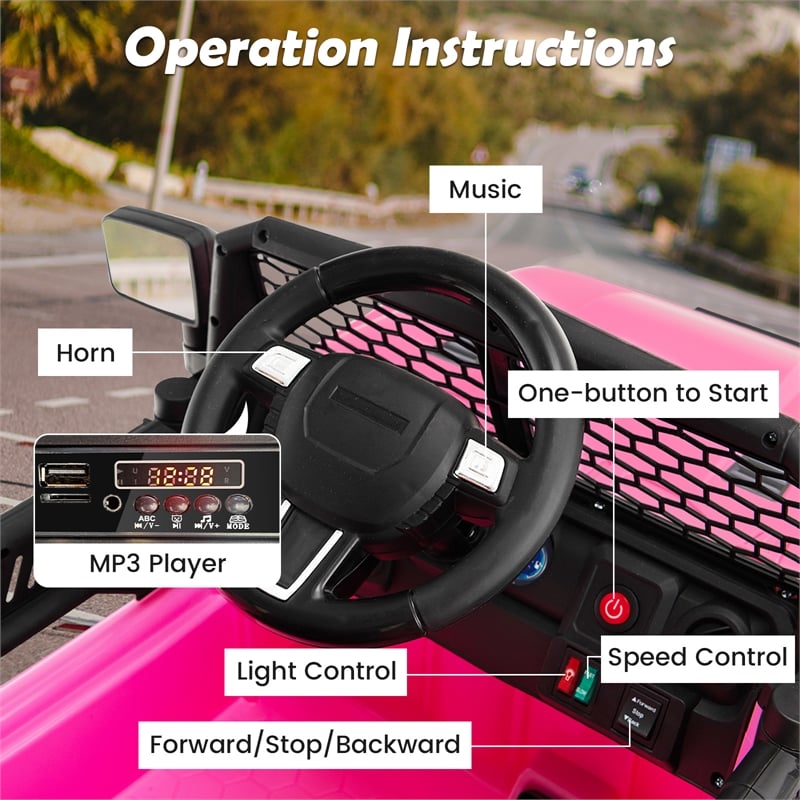 12V Kids Ride On Truck Car Electric Vehicle Remote Pink