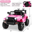 12V Kids Ride On Truck Car Electric Vehicle Remote Pink