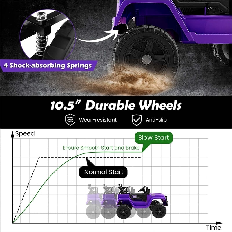 12V Kids Ride On Truck Car Electric Vehicle Remote Purple